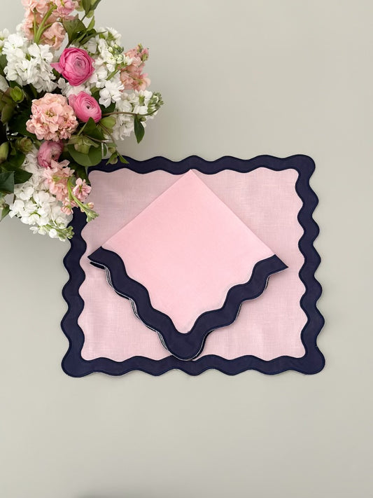 Wavy pink with navy border placemat