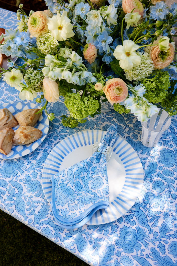 Blue bird block print dinner napkin