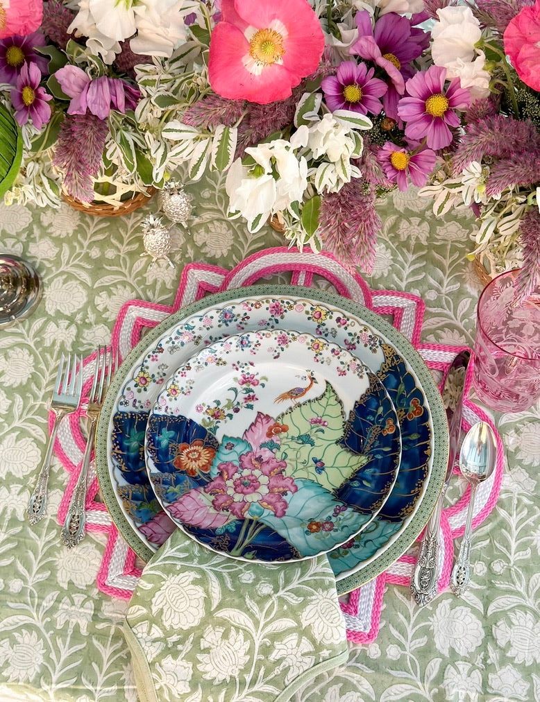 Light green block print dinner napkin