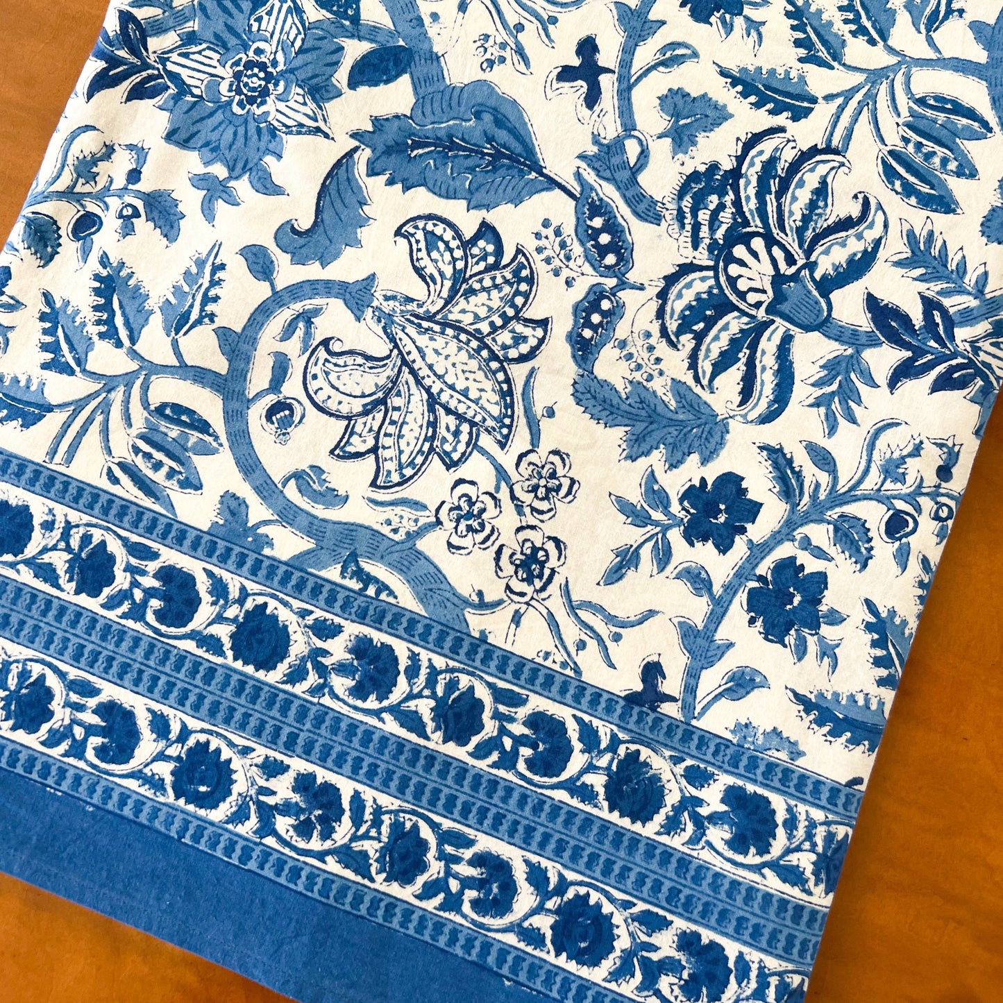 Cobalt blue print tablecloth, 72 x 132 in