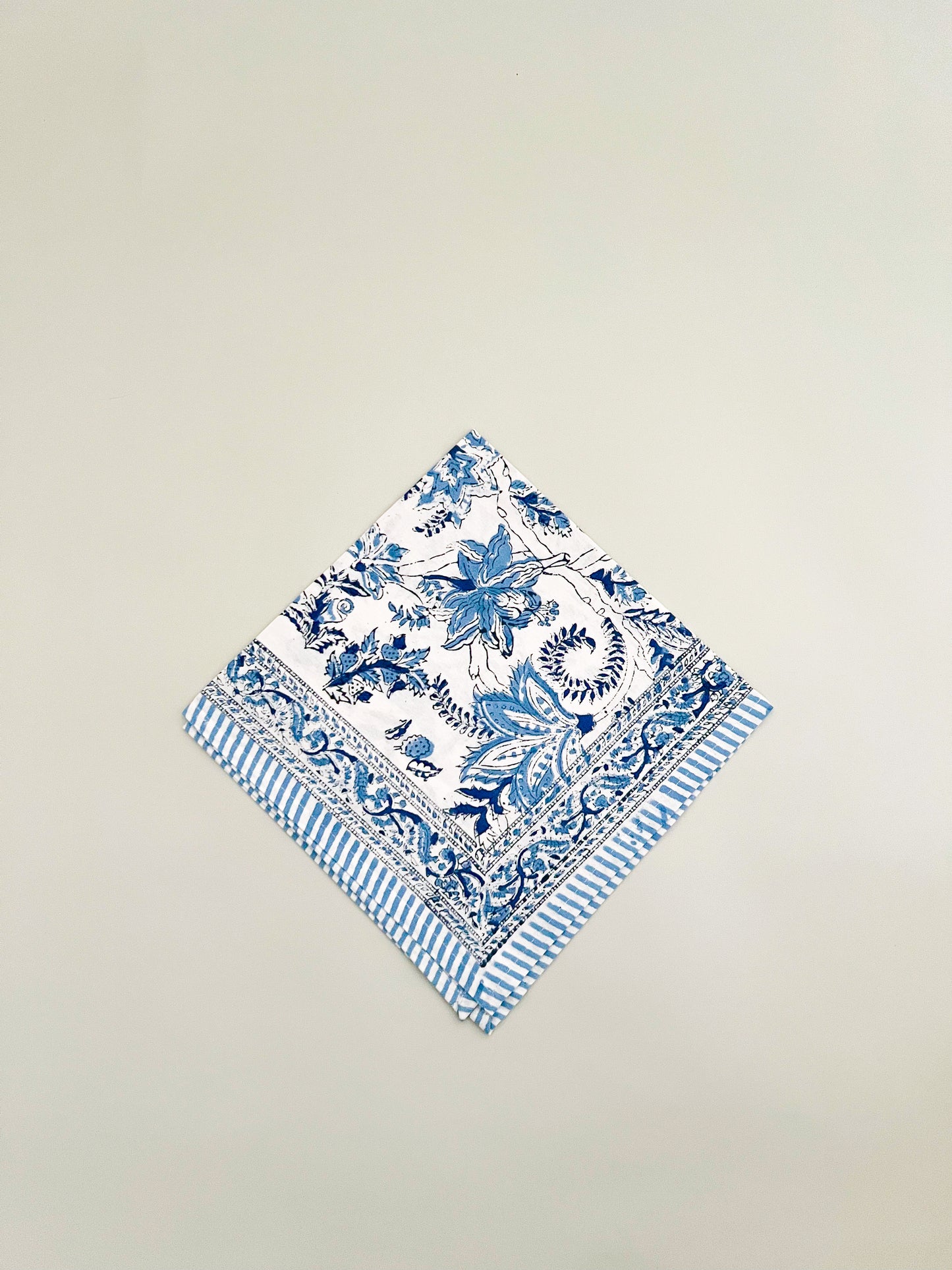 Blue flowers block print dinner napkin