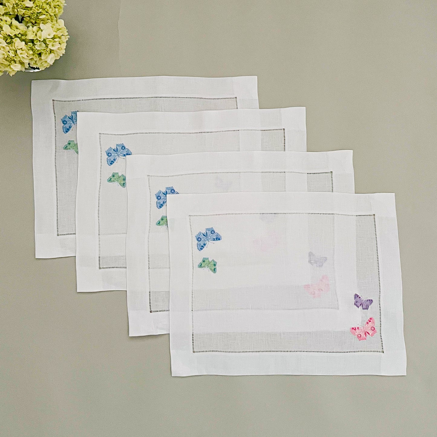 Embroidered linen placemats, set of 4