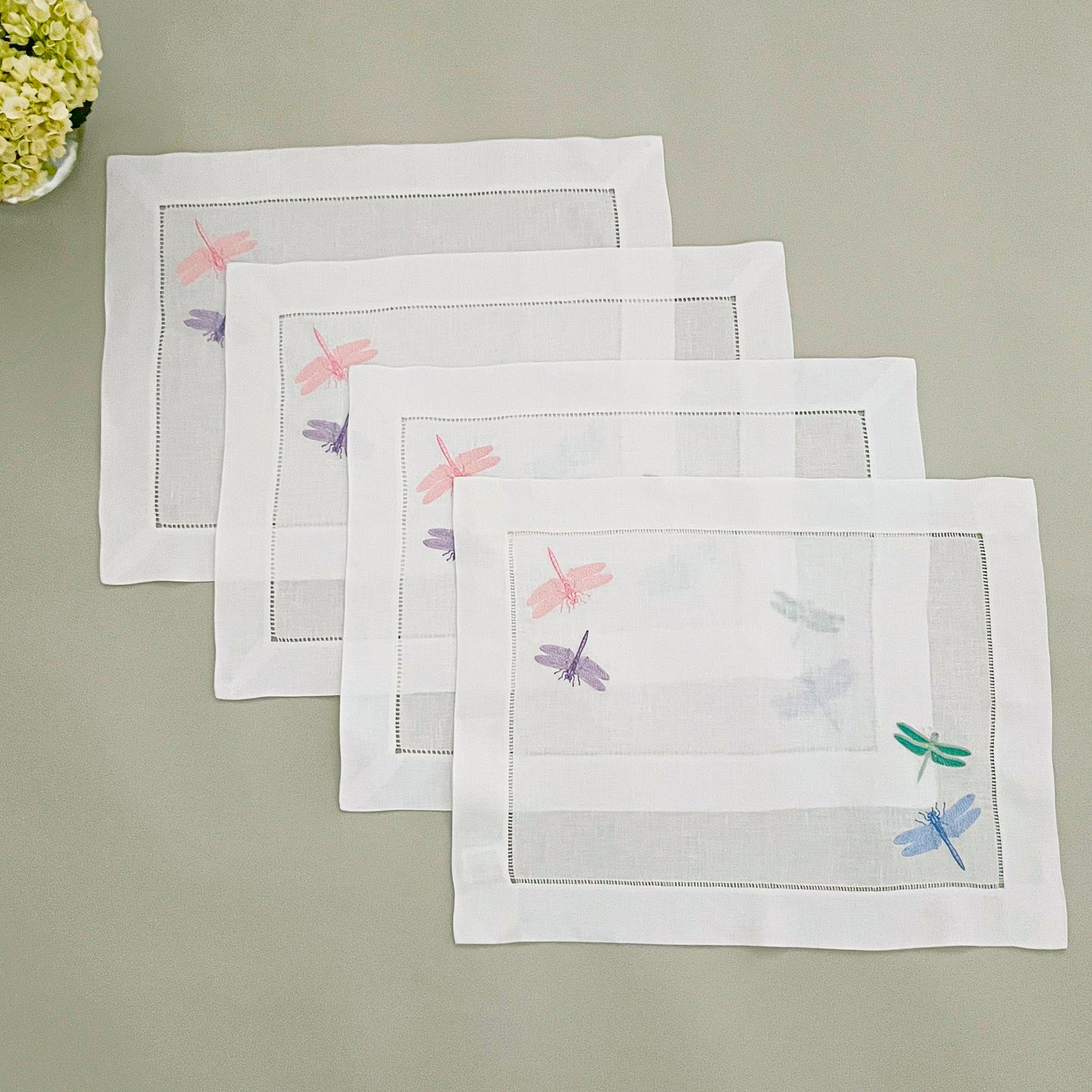 Embroidered linen placemats, set of 4