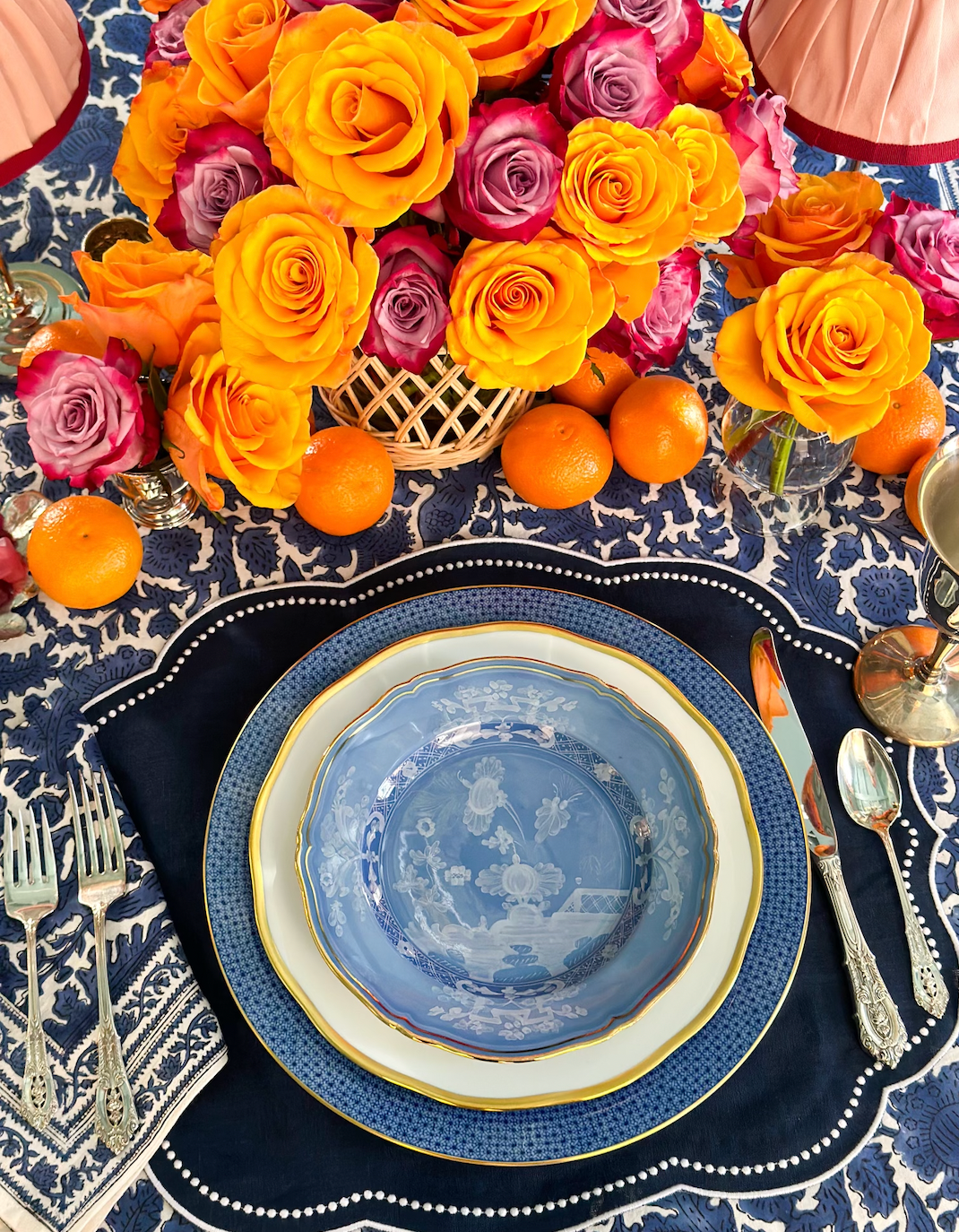 Navy blue block print dinner napkin