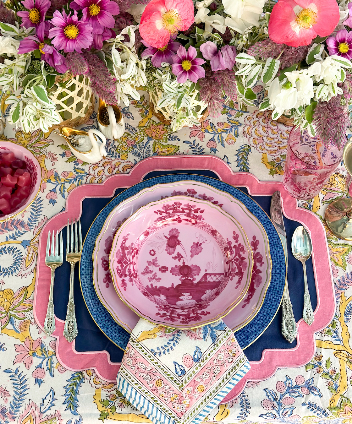 Pastel spring block print dinner napkin