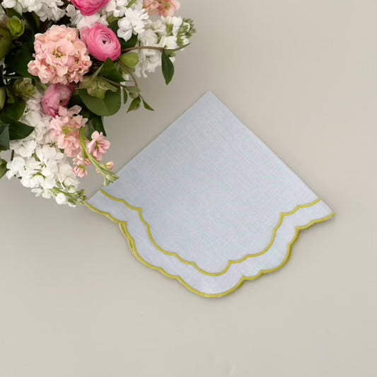 Blue linen with green border dinner napkin