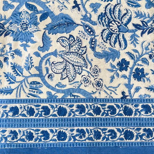 Cobalt blue print tablecloth, 108 in round