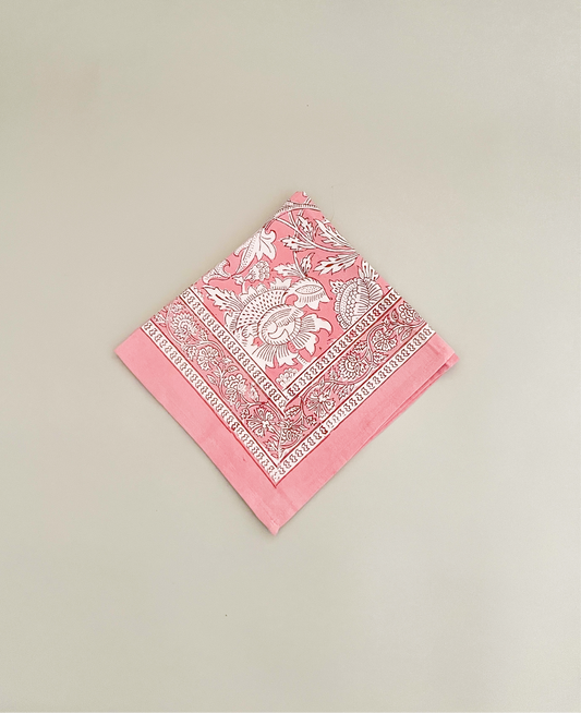 Pink block print dinner napkin
