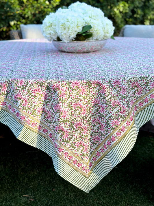 Geen pink print tablecloth, 72 x 132 in