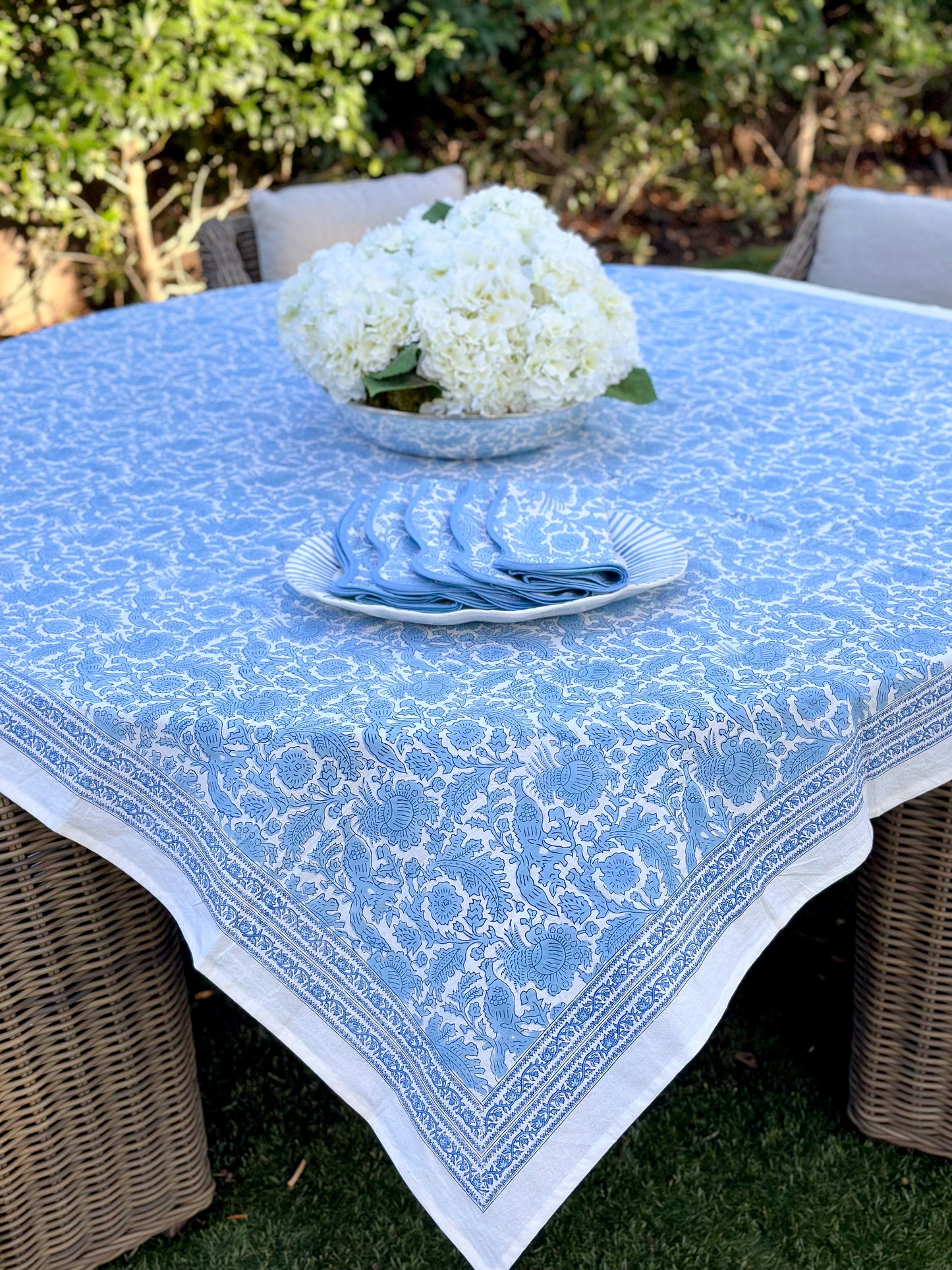 Blue print tablecloth, 72 x 108 in