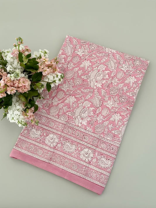 Pink print tablecloth, 72 x 132 in
