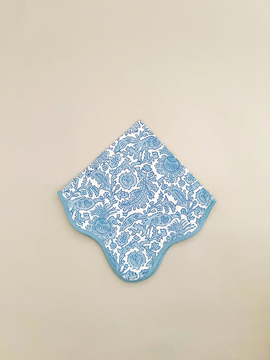 Blue bird block print dinner napkin