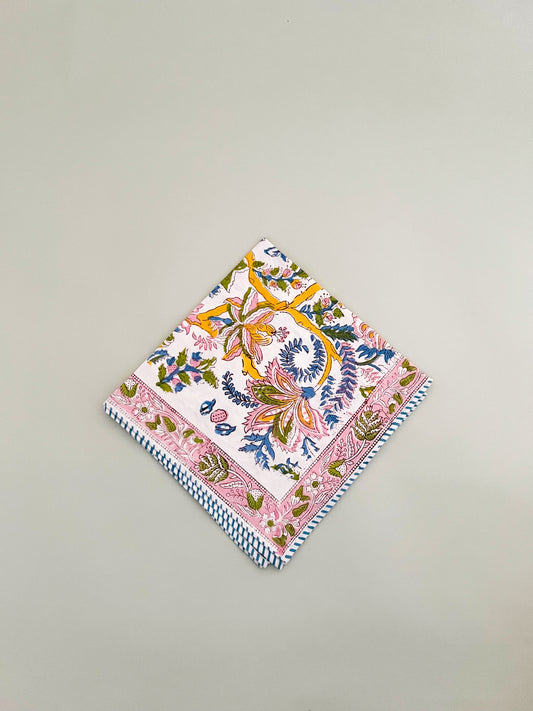 Pastel spring block print dinner napkin