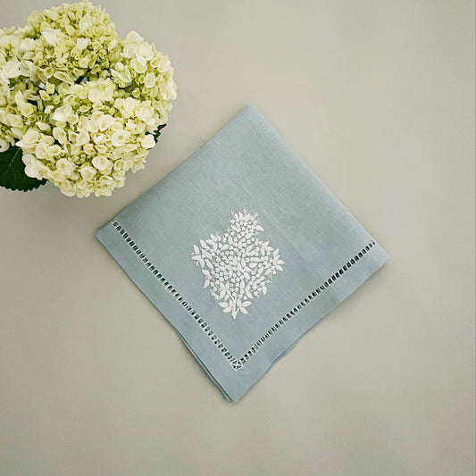 Light blue with white embroidery dinner napkin