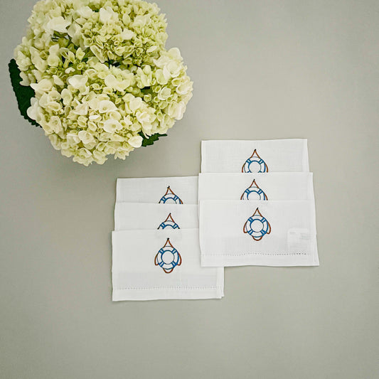 Embroidered linen cocktail napkins, set of 6