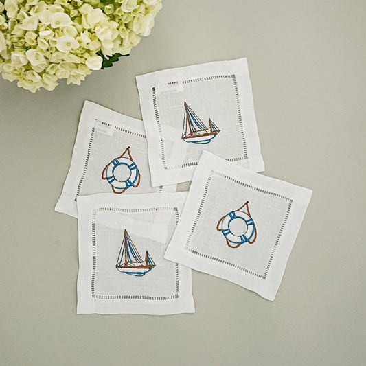 Embroidered linen coasters, set of 4