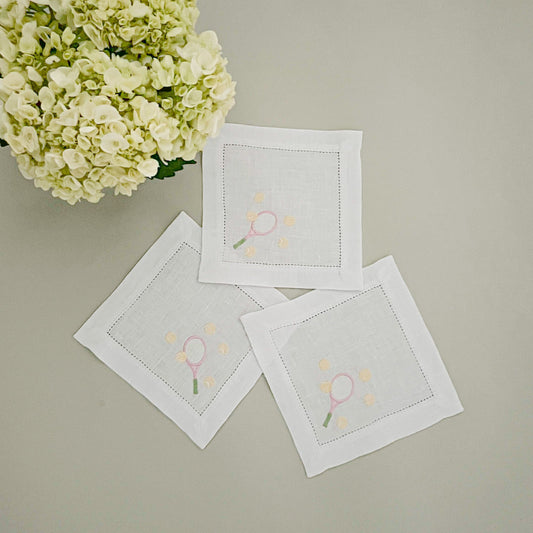 Embroidered linen coasters, set of 3