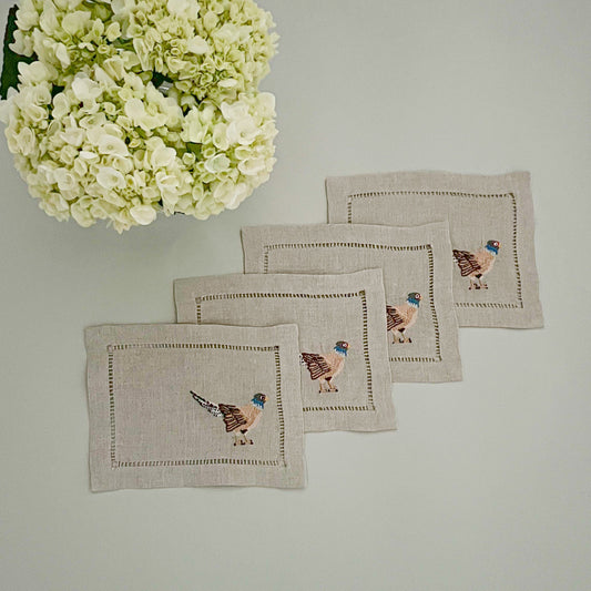 Embroidered linen cocktail napkins, set of 4