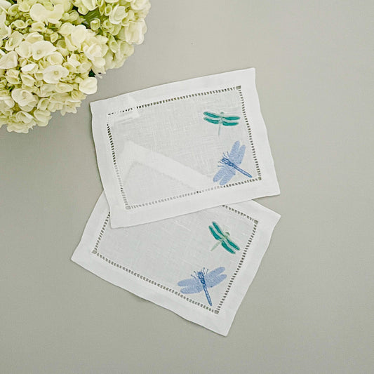 Embroidered linen cocktail napkins, set of 2