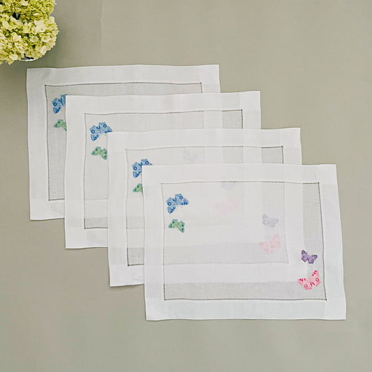 Embroidered linen placemats, set of 4
