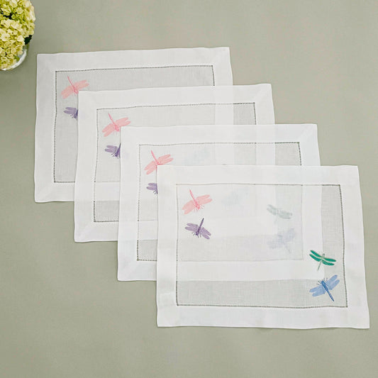 Embroidered linen placemats, set of 4