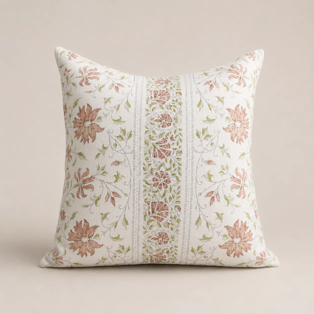 Linen Rosewood Garden Throw Pillow Cover