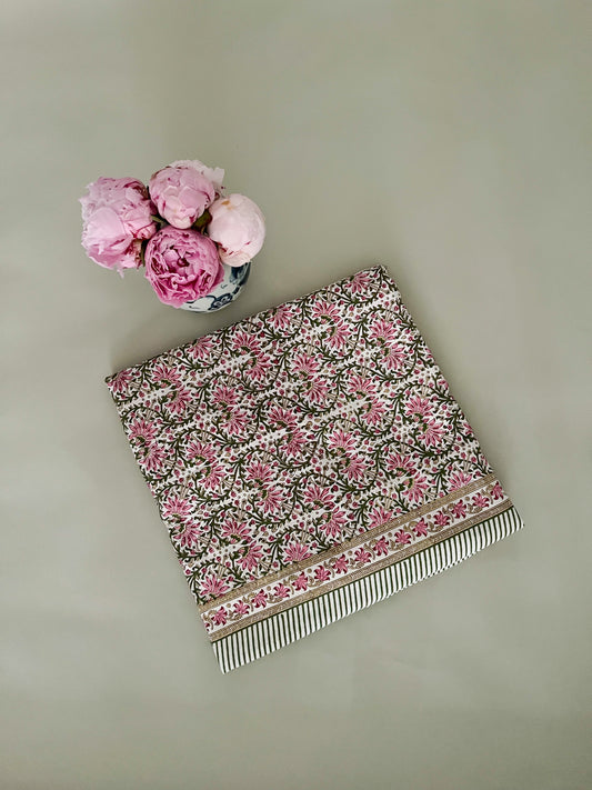 Green pink tablecloth, 120 in round