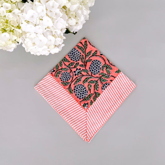 Orange block print dinner napkin