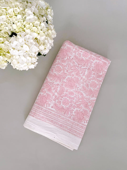 Light Pink print tablecloth, 120 in round