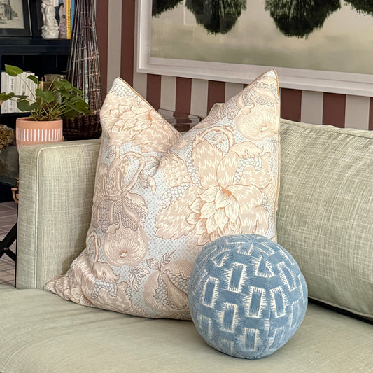 Linen Blue Grey Flowers Throw Pillow Cover