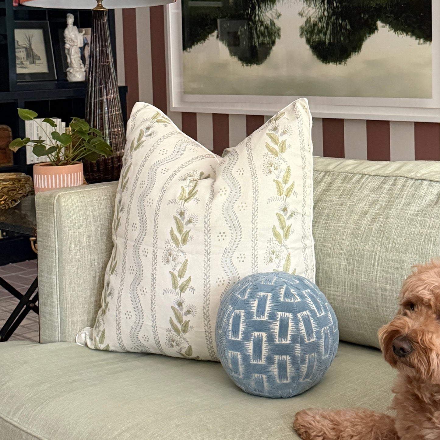 Linen Botanical Stripe Throw Pillow Cover