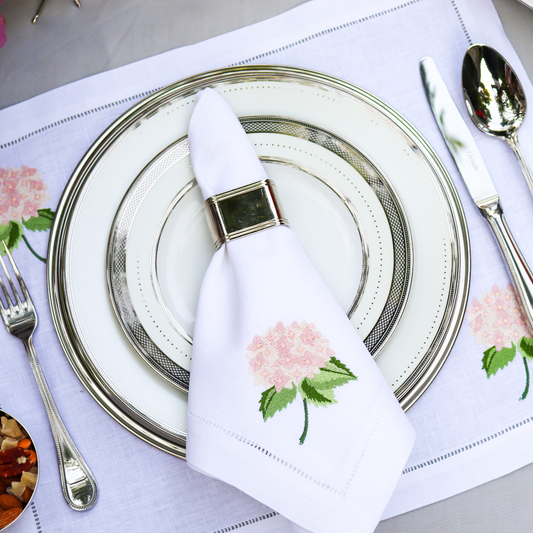 Pink hydrengea placemats and napkins, set of 4