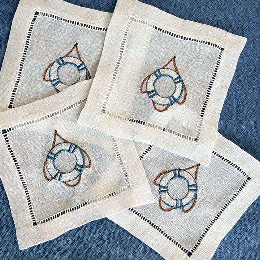 Hand embroidered cocktail napkins, set of 4