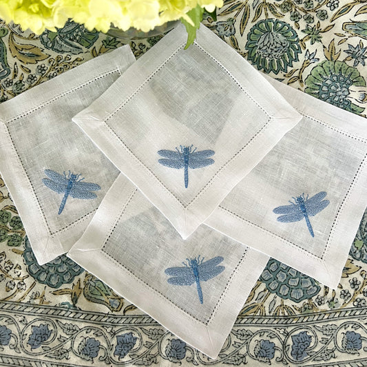 Dragonfly embroidered cocktail napkins, set of 4